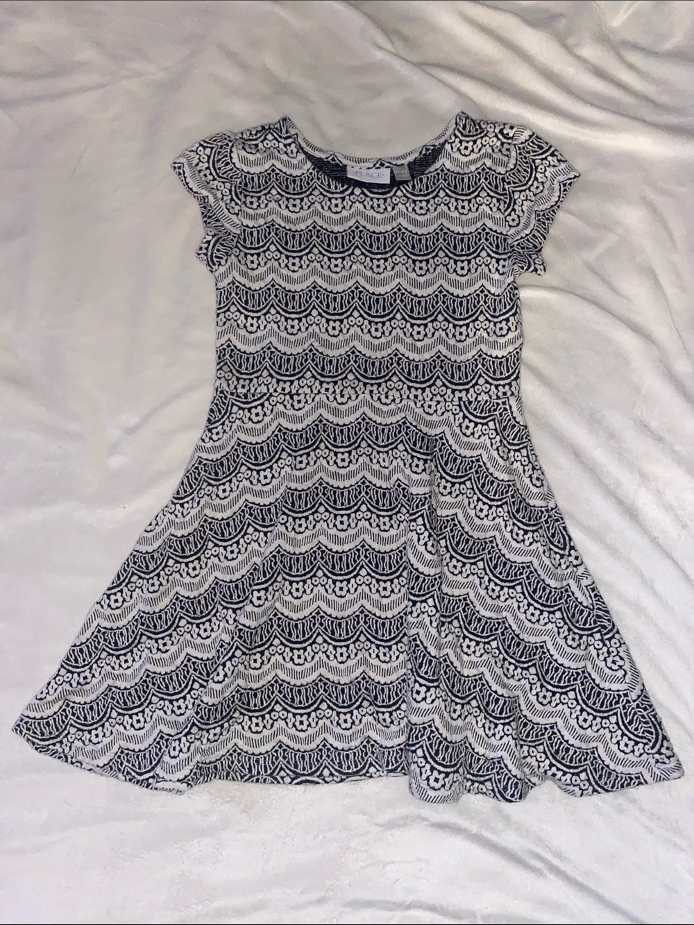 Place Black & White Lace-Pattern Fit-and-Flare Girls Dress